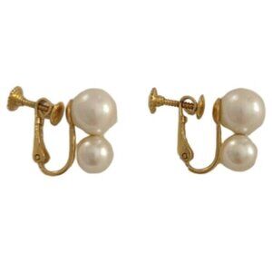 Napier Vintage 1950s Double Pearl Screw Back Gold Plated Earrings